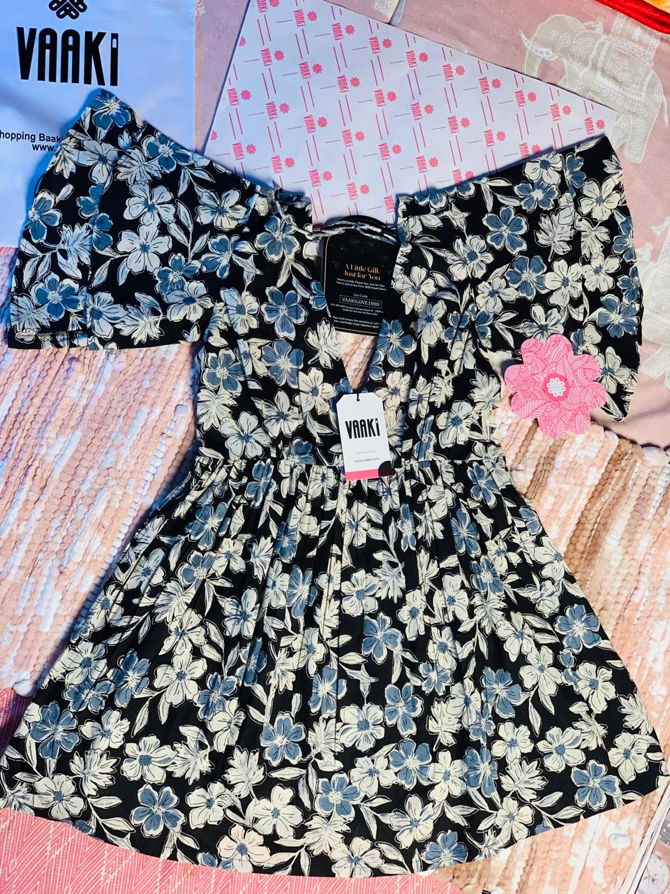 "Mohini Midnight Bloom Floral Back-Tie Top"