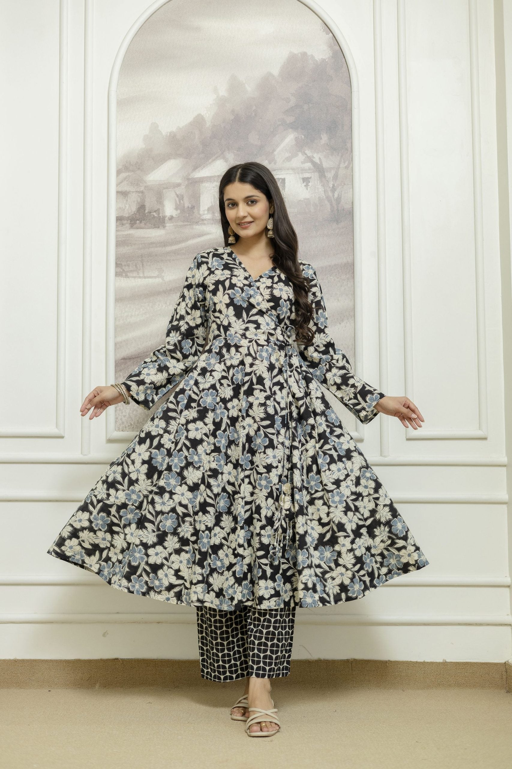 "Vibrant Yellow Kurta Set with Geometric Patterns and Matching Dupatta - Vaaki 5"