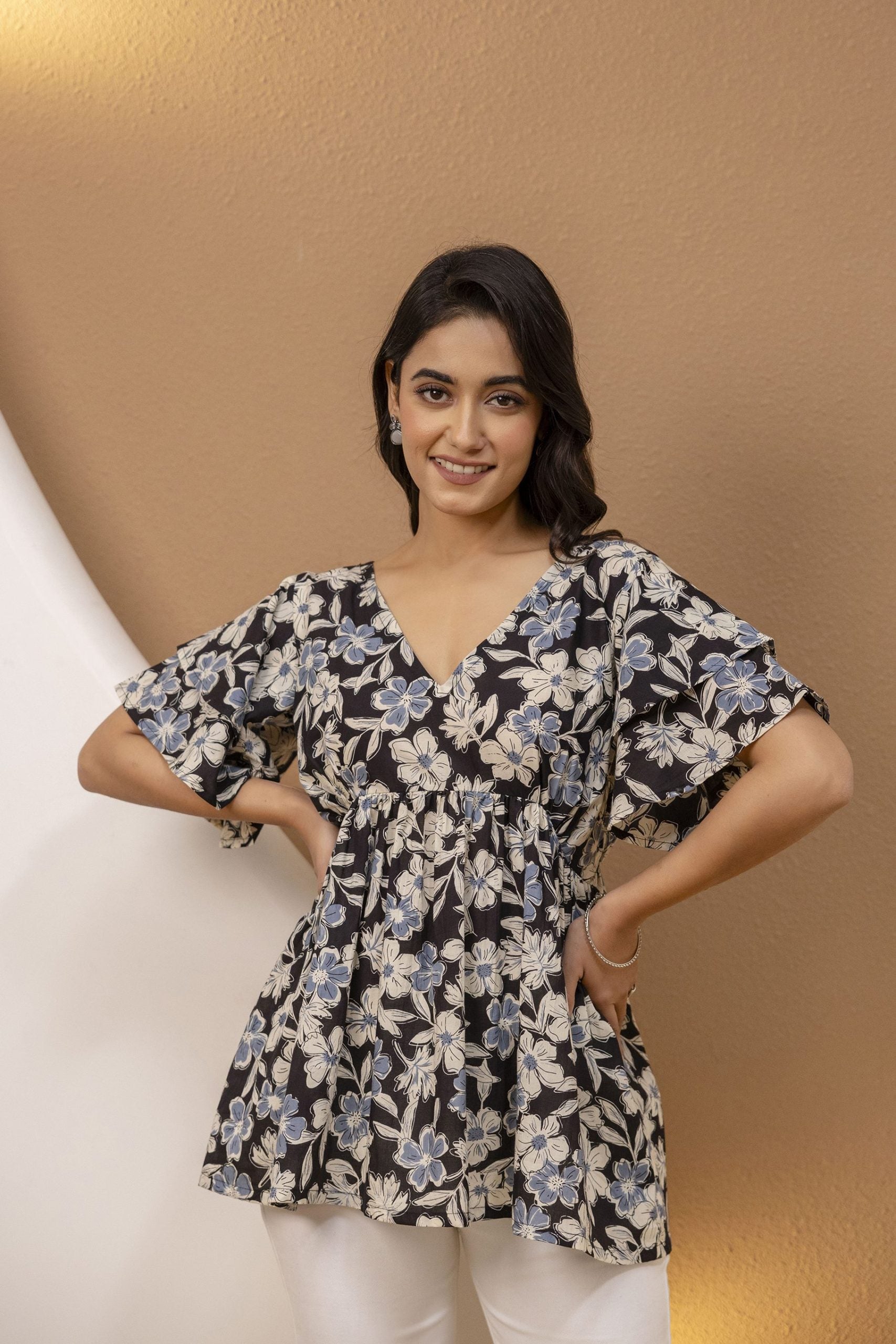 "Mohini Midnight Bloom Floral Back-Tie Top"