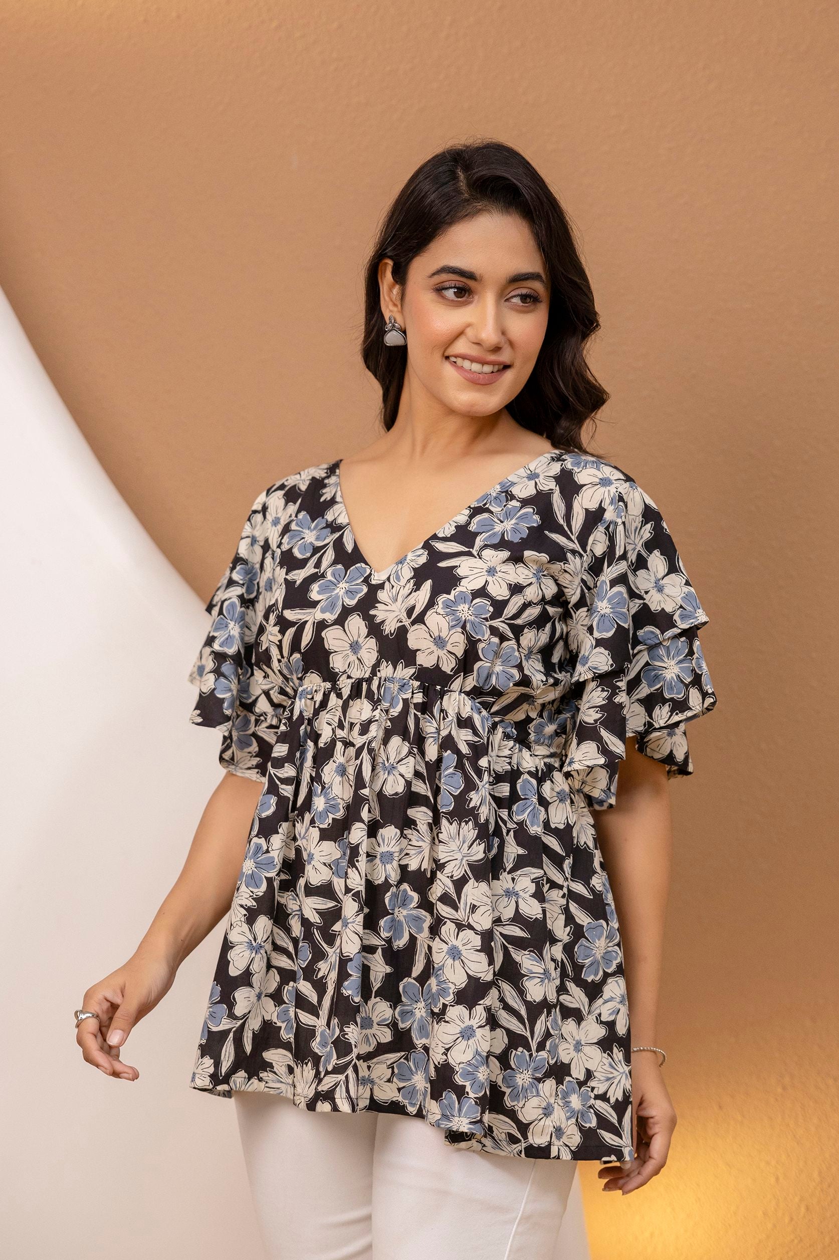"Mohini Midnight Bloom Floral Back-Tie Top"