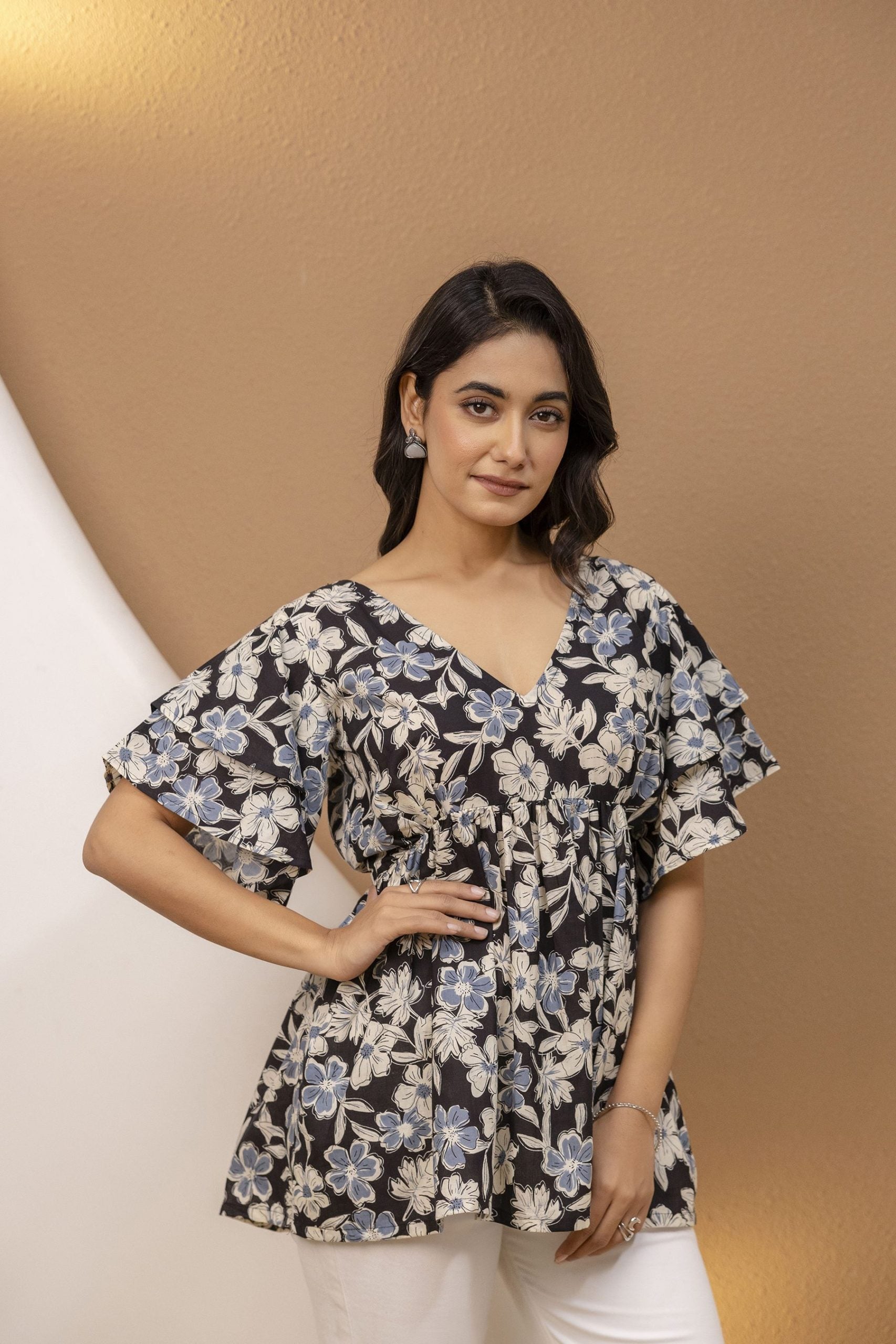 "Mohini Midnight Bloom Floral Back-Tie Top"