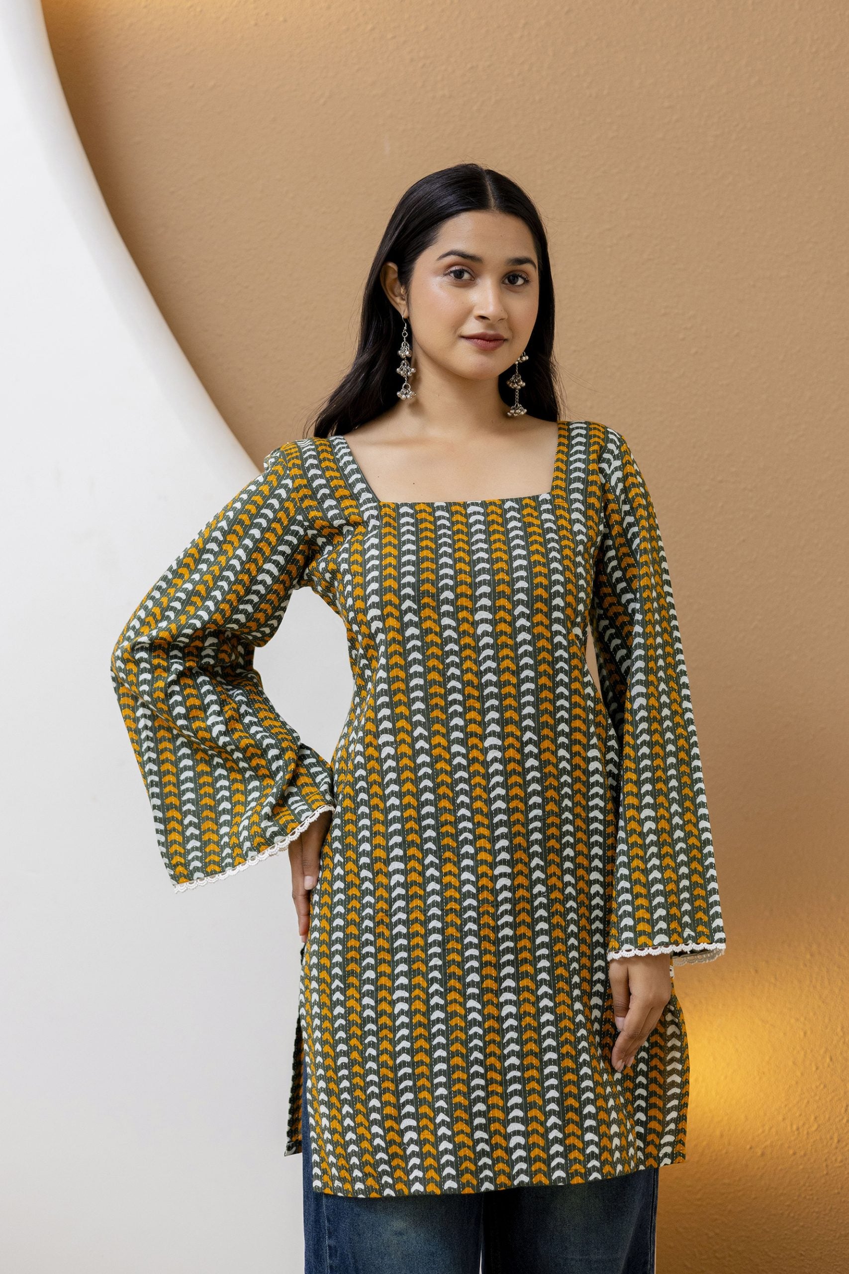 "Mohini Green Cotton Kurti with Pom-Pom Back"