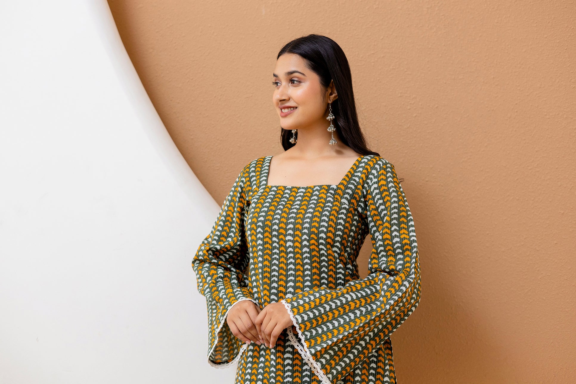 Mohini Green Cotton Kurti with Pom-Pom Back - View 3