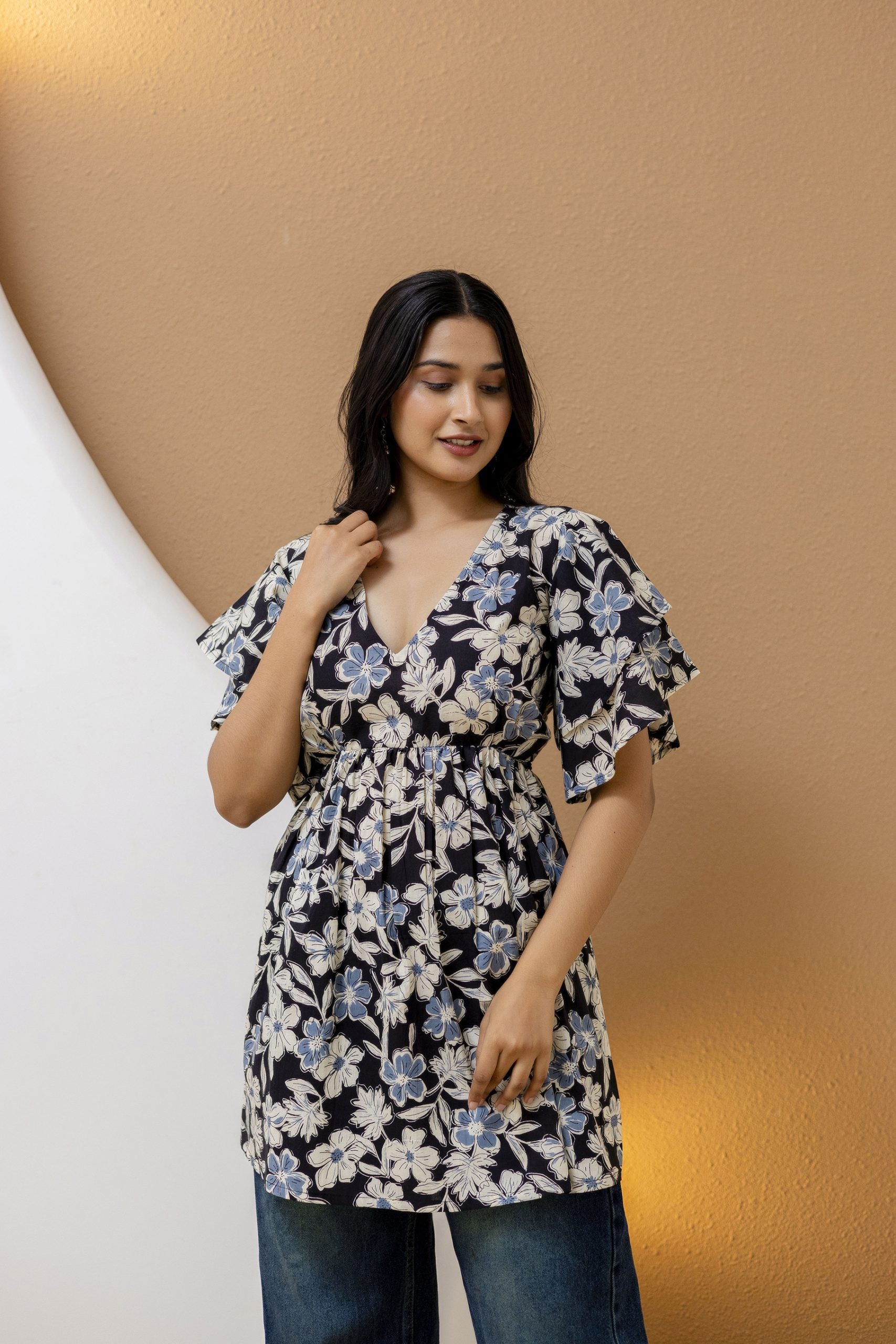 "Mohini Midnight Bloom Floral Back-Tie Top"