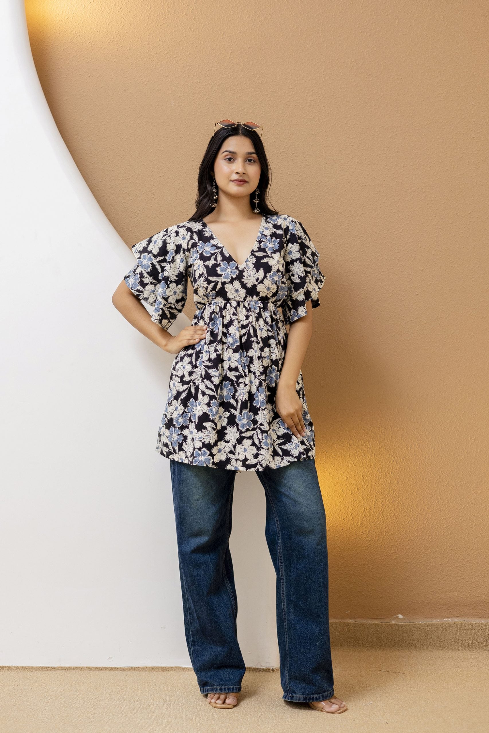 "Mohini Midnight Bloom Floral Back-Tie Top"