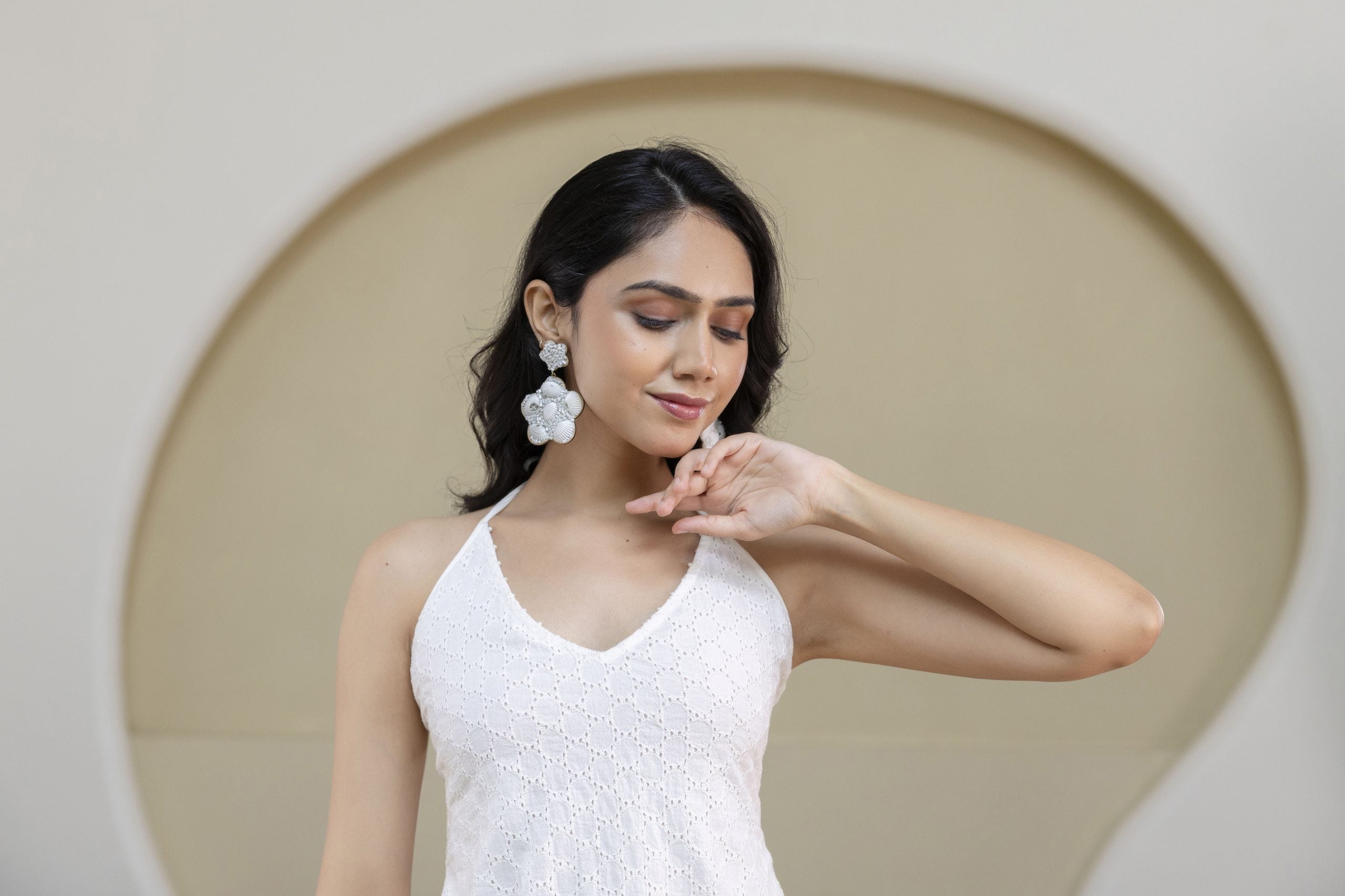 "Mohini White Chikankari Halter Neck Corset Kurti"