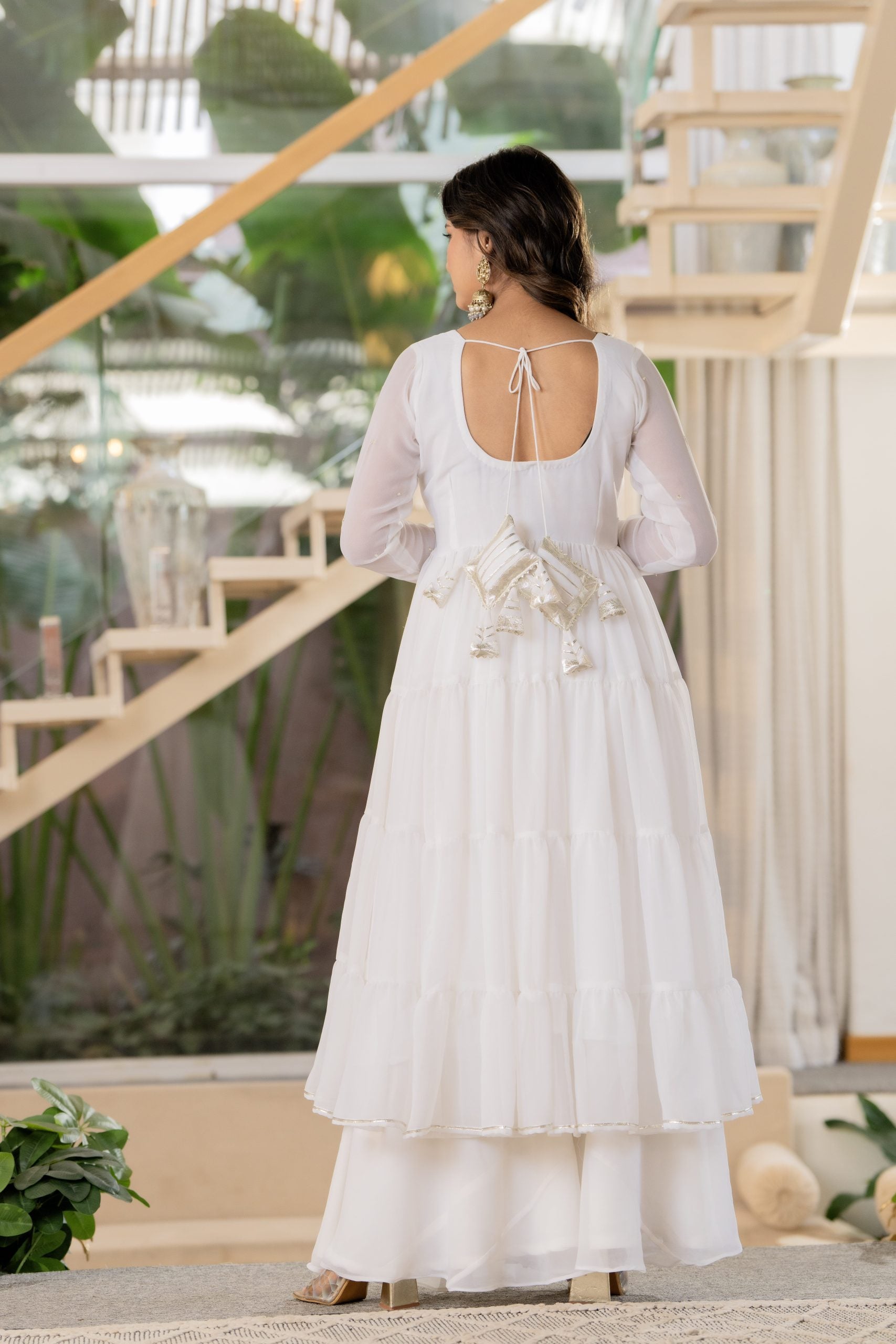 Vaaki White Embroidered Anarkali Dress with Dupatta – Elegant Ethnic Wear 1