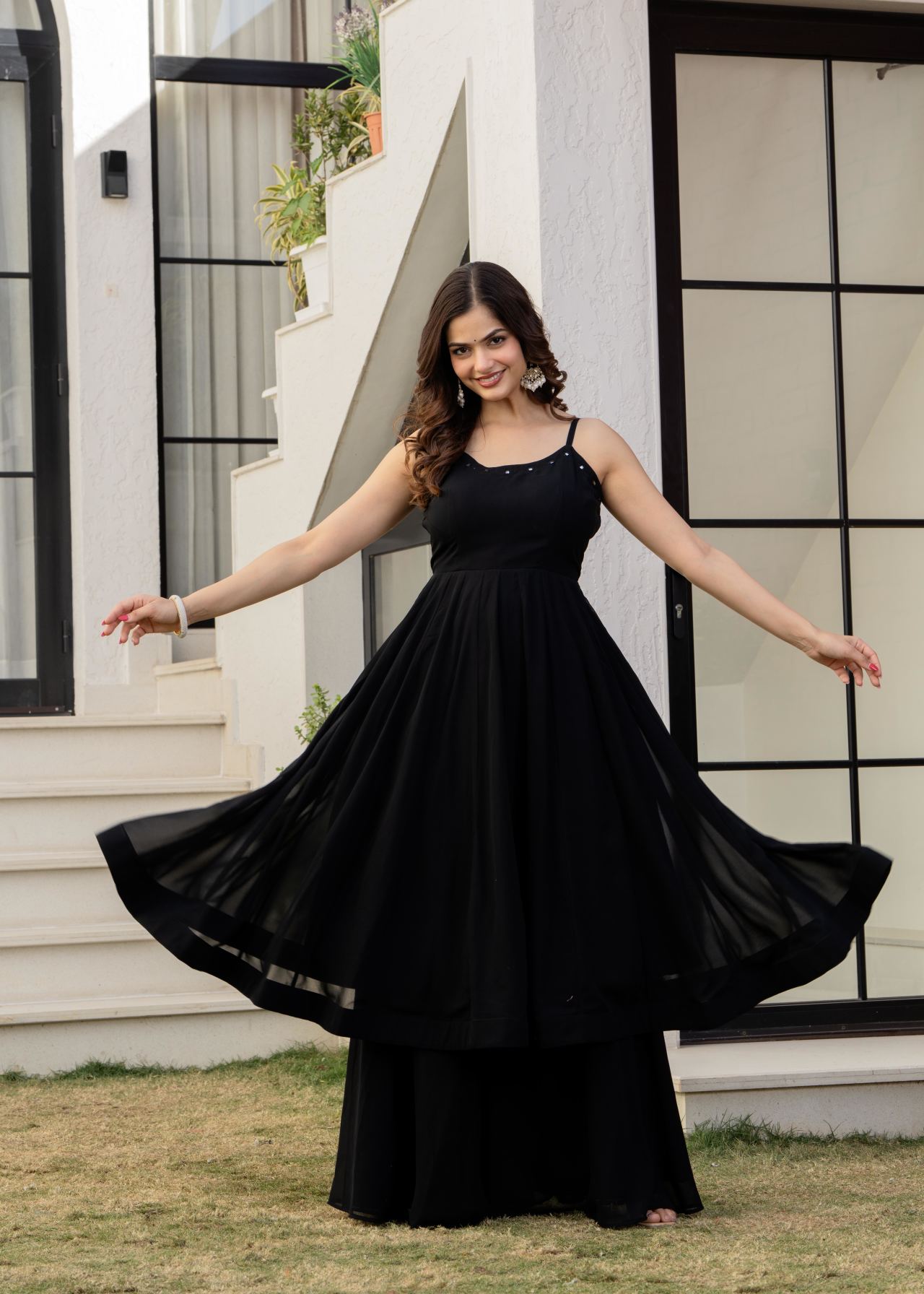 "Festive Ethnic Wear Black Georgette Anarkali Palazzo Set with Dupatta Online in India"