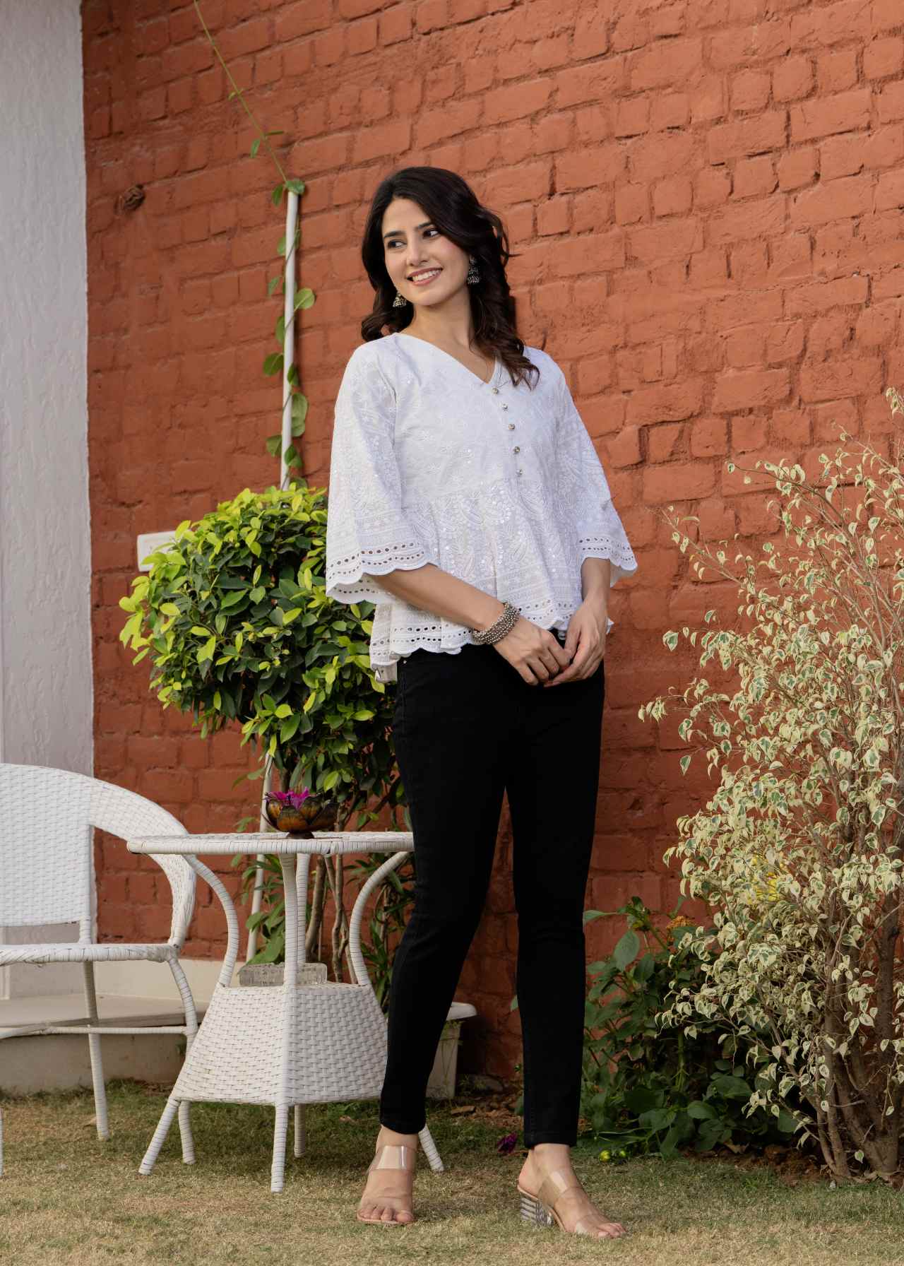 Buy Chitta White Chikankari Peplum Tops For Women