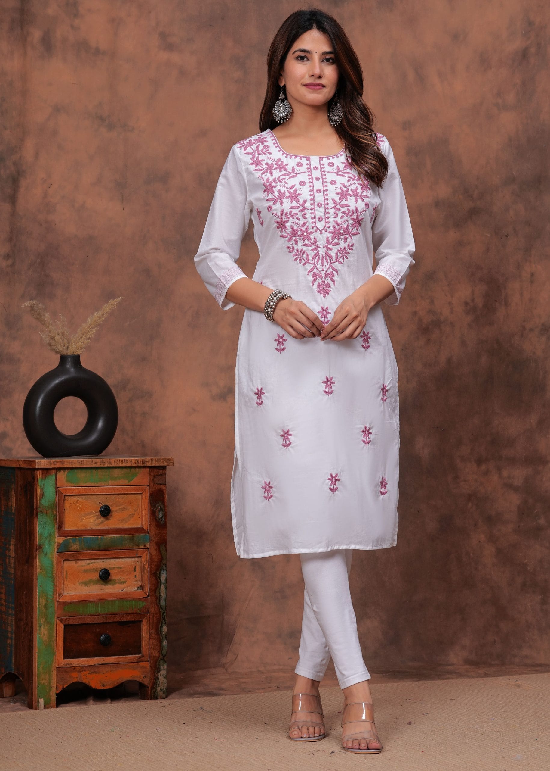 Zoya Cotton Pink Embroidery Straight Kurtiz by Vaaki
