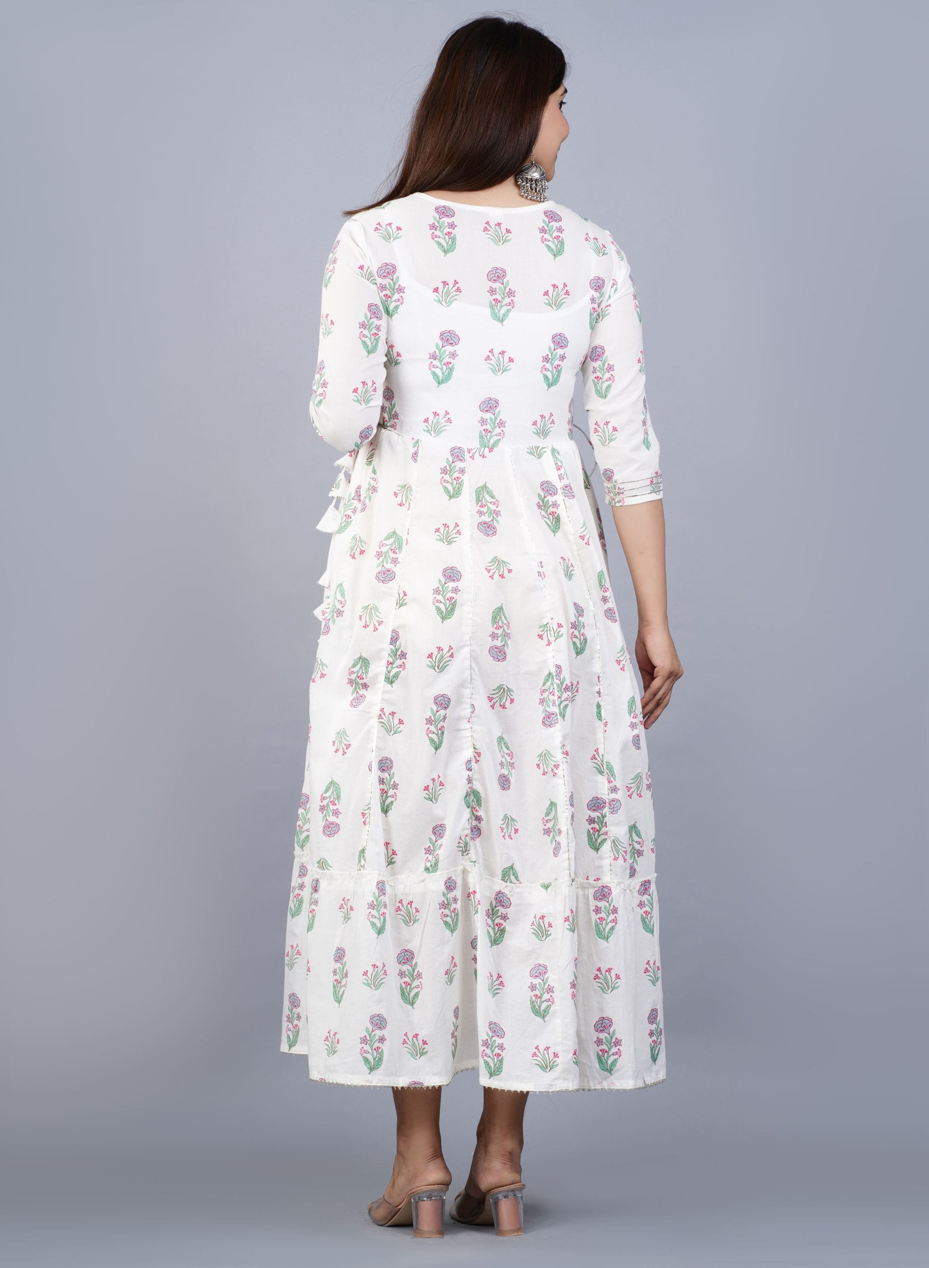 Ivaya White Printed Cotton Anarkali Kurti - View 2