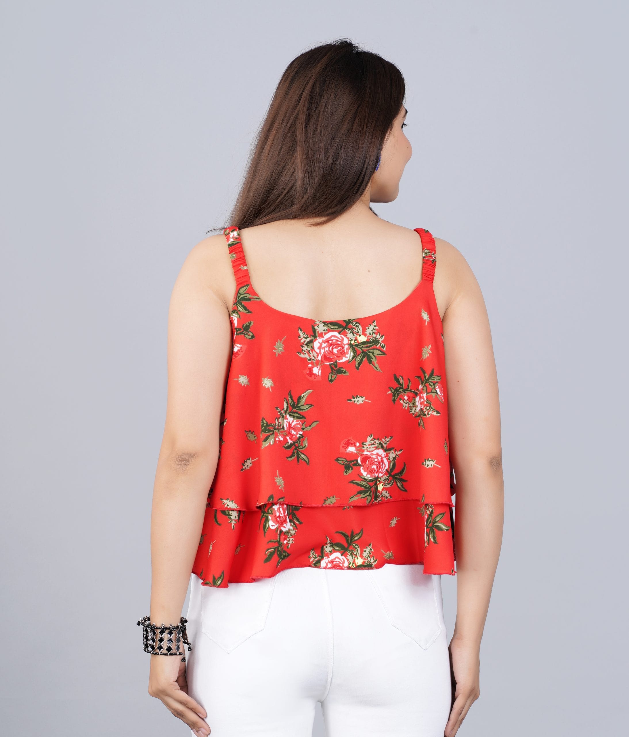 Red Floral Layered Top - View 2