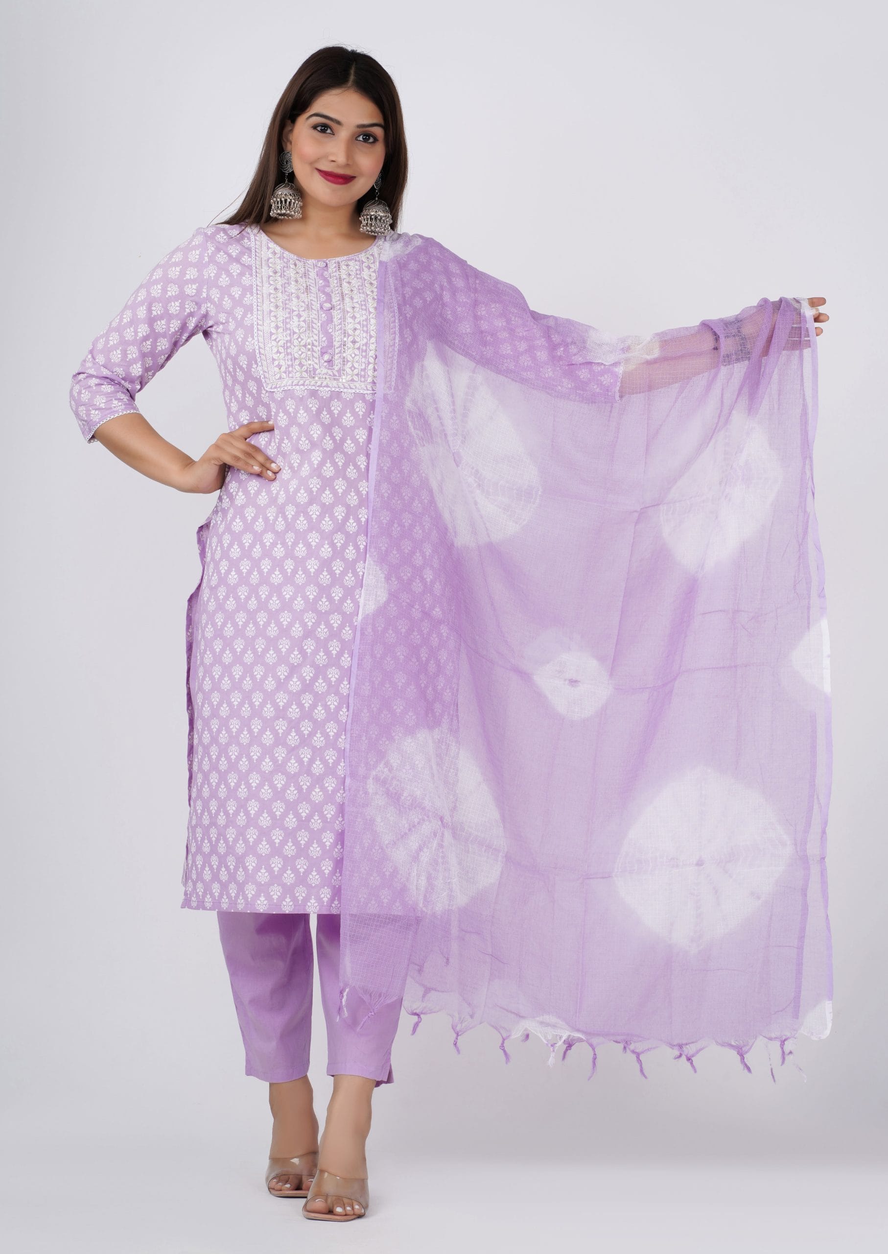 Zyani Purple Kurti Pant & Dupatta Set - View 2