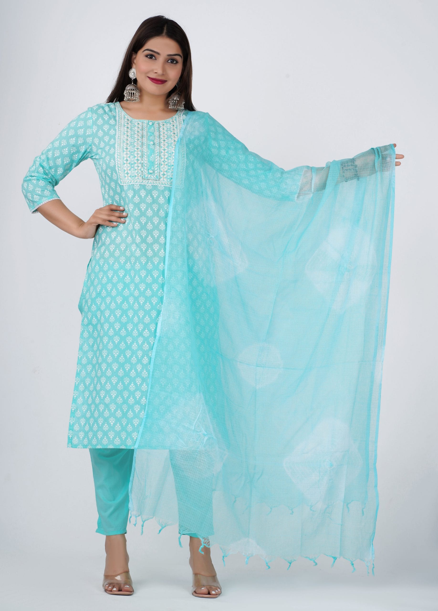 Zyani Sky Blue Kurti with Dupatta Set - View 2