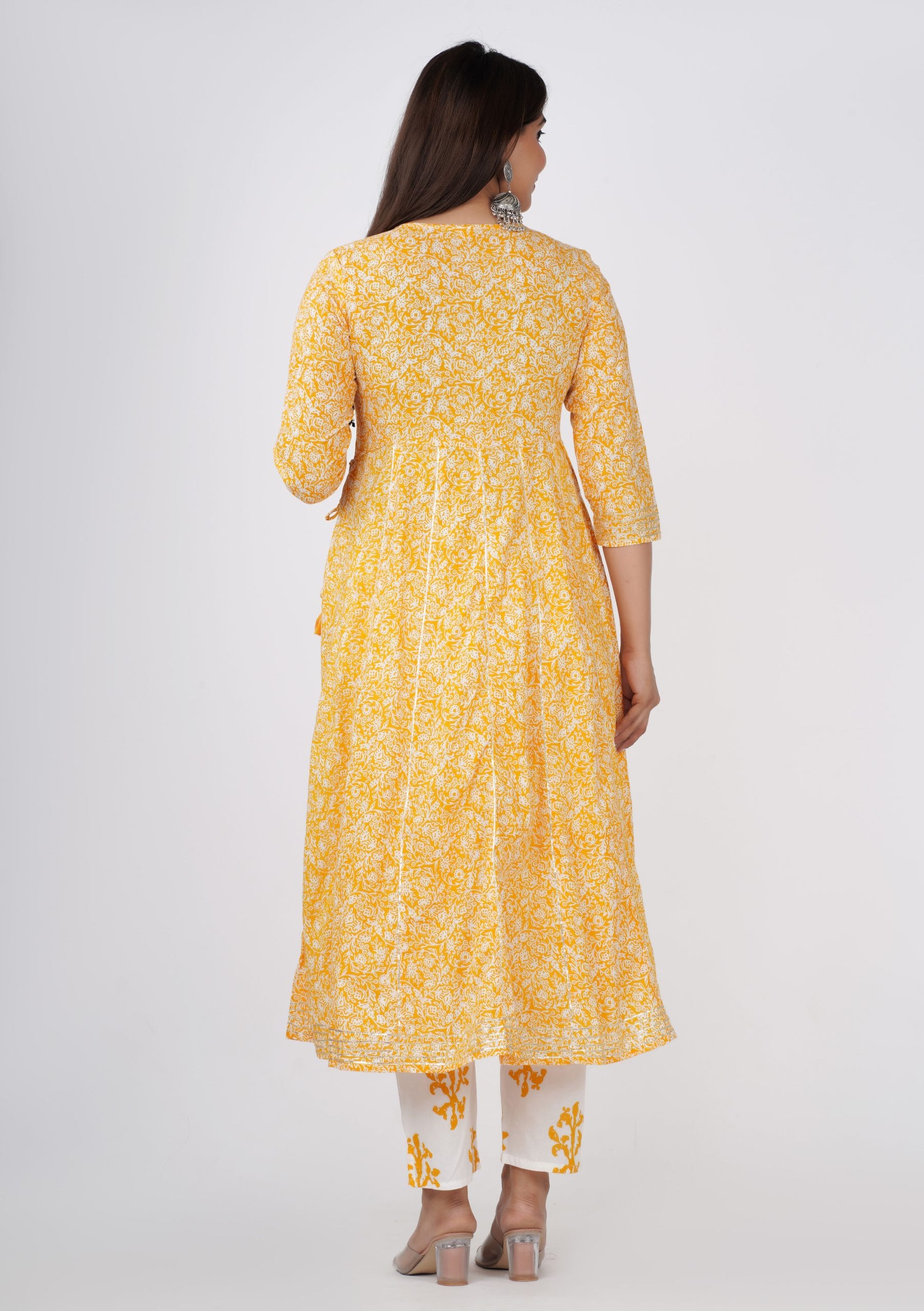 Amara Yellow Anarkali Kurti with Pant & Dupatta Set - View 2