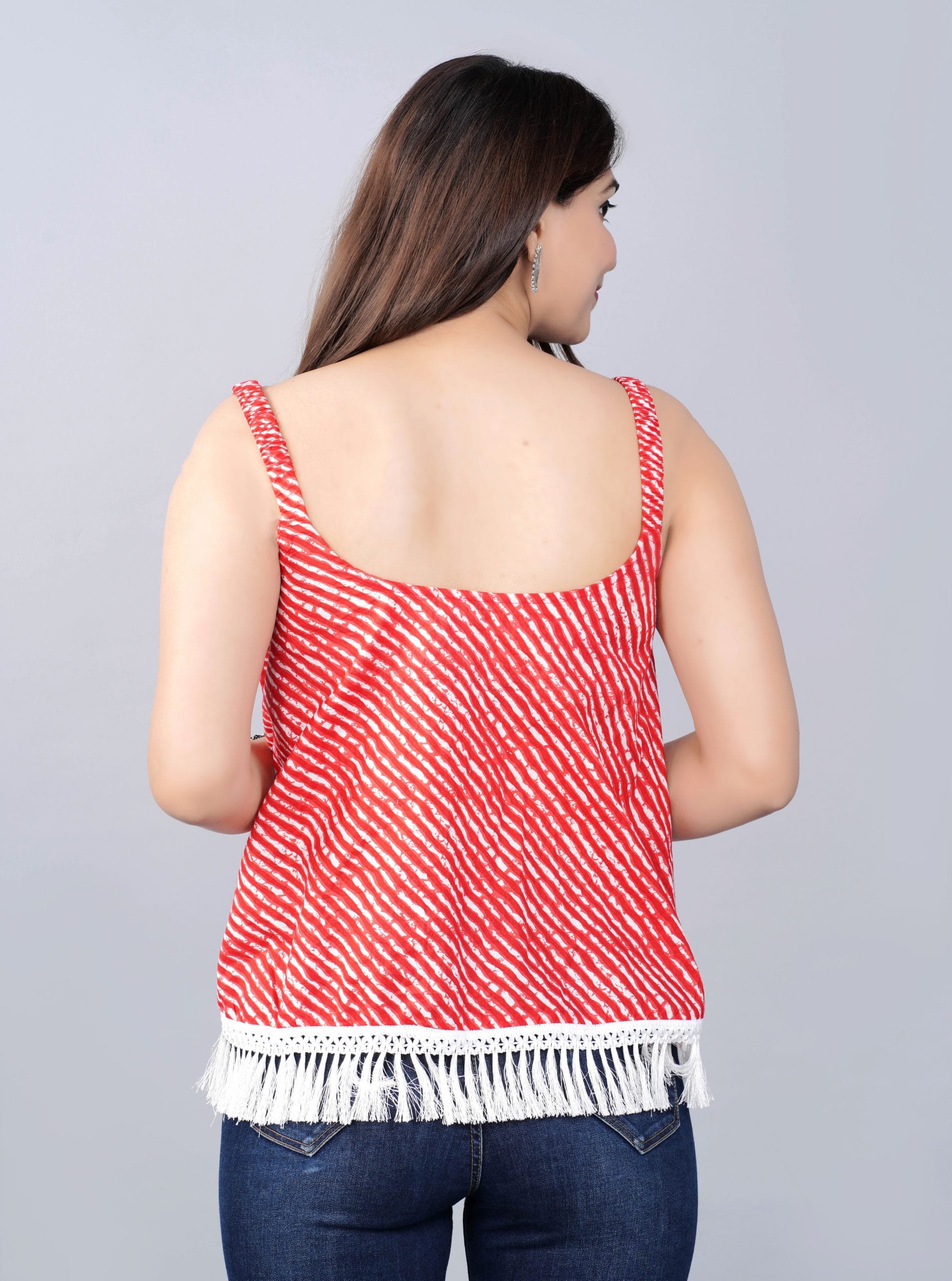 Nira Cherry Red Boho Fringe Top - View 2