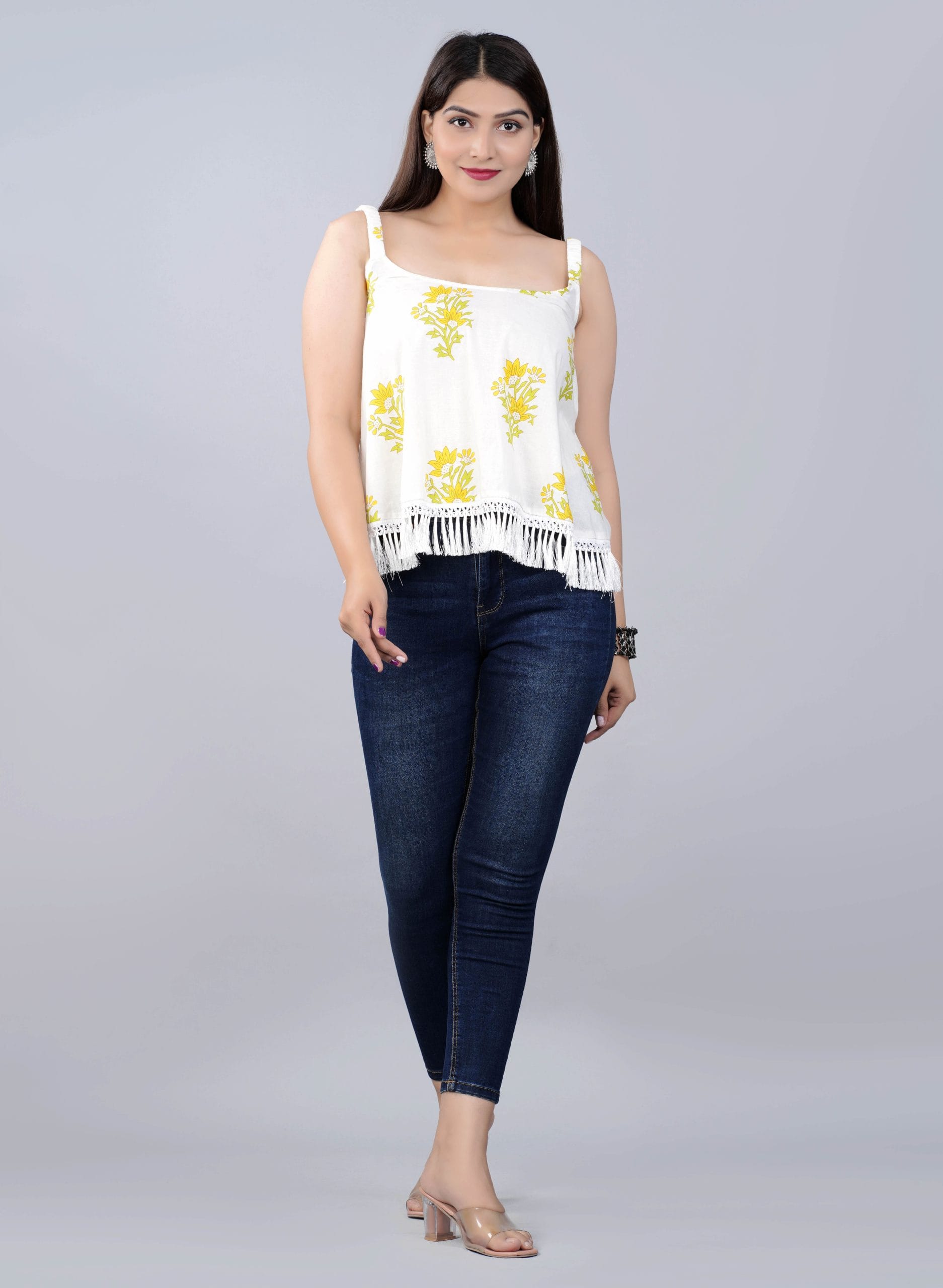 Nira Light Butter Yellow Boho Fringe Top for Women by Vaaki