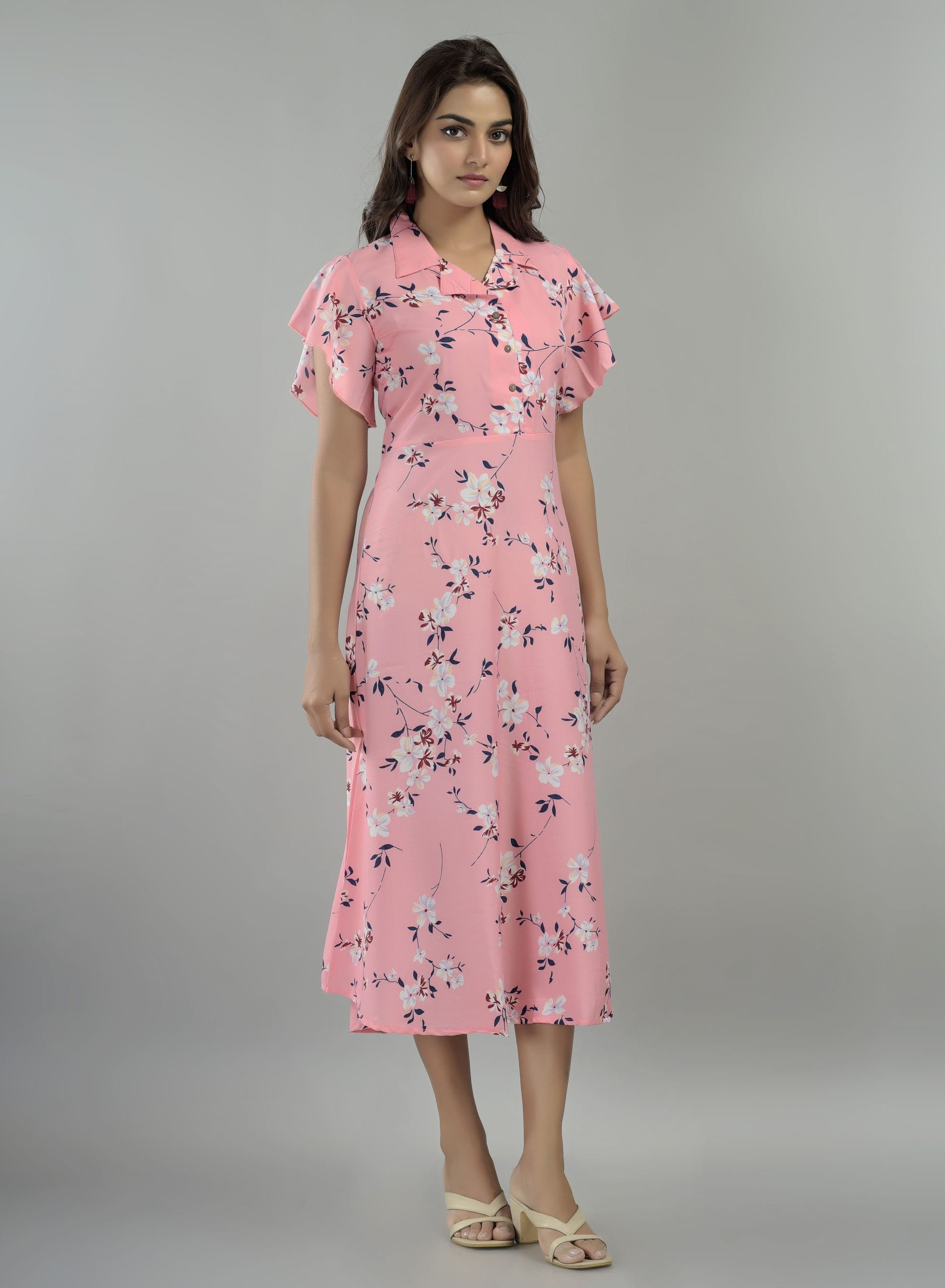 Elira Light Pink Printed Maxi Dress - View 3