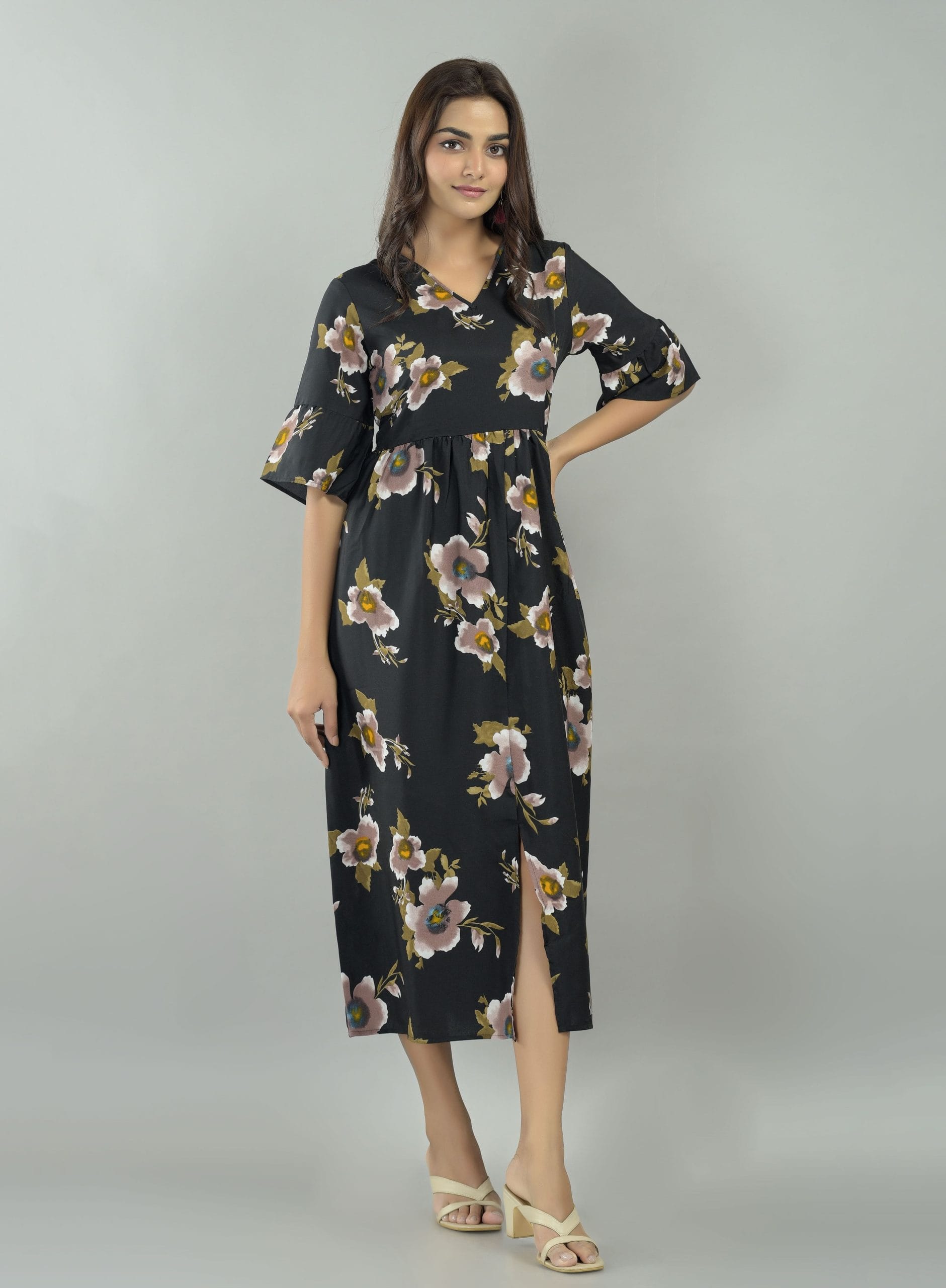 Lyra Black Floral Maxi Dress - View 3