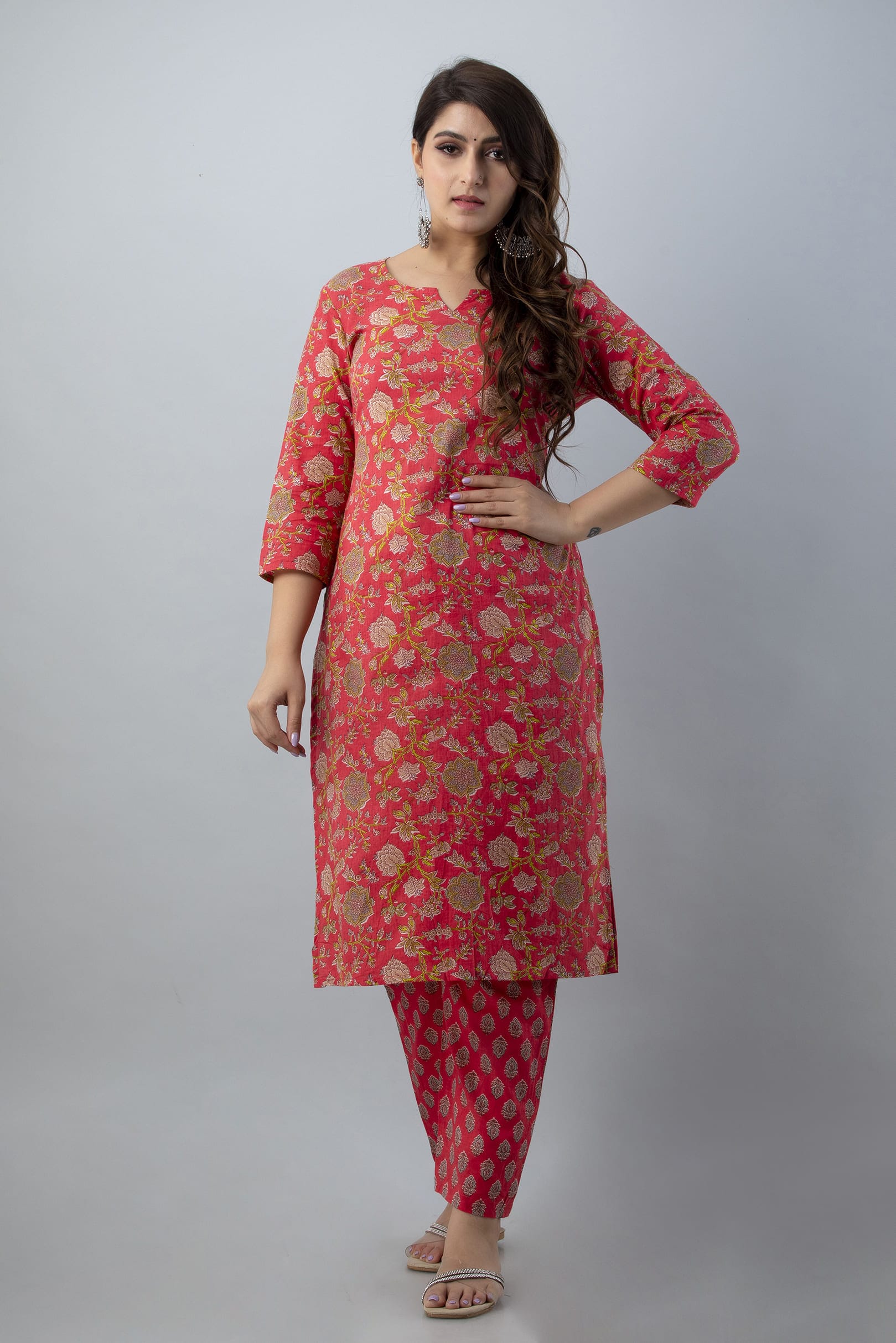 Nayra Red Straight Kurti Pant Set for Women by Vaaki