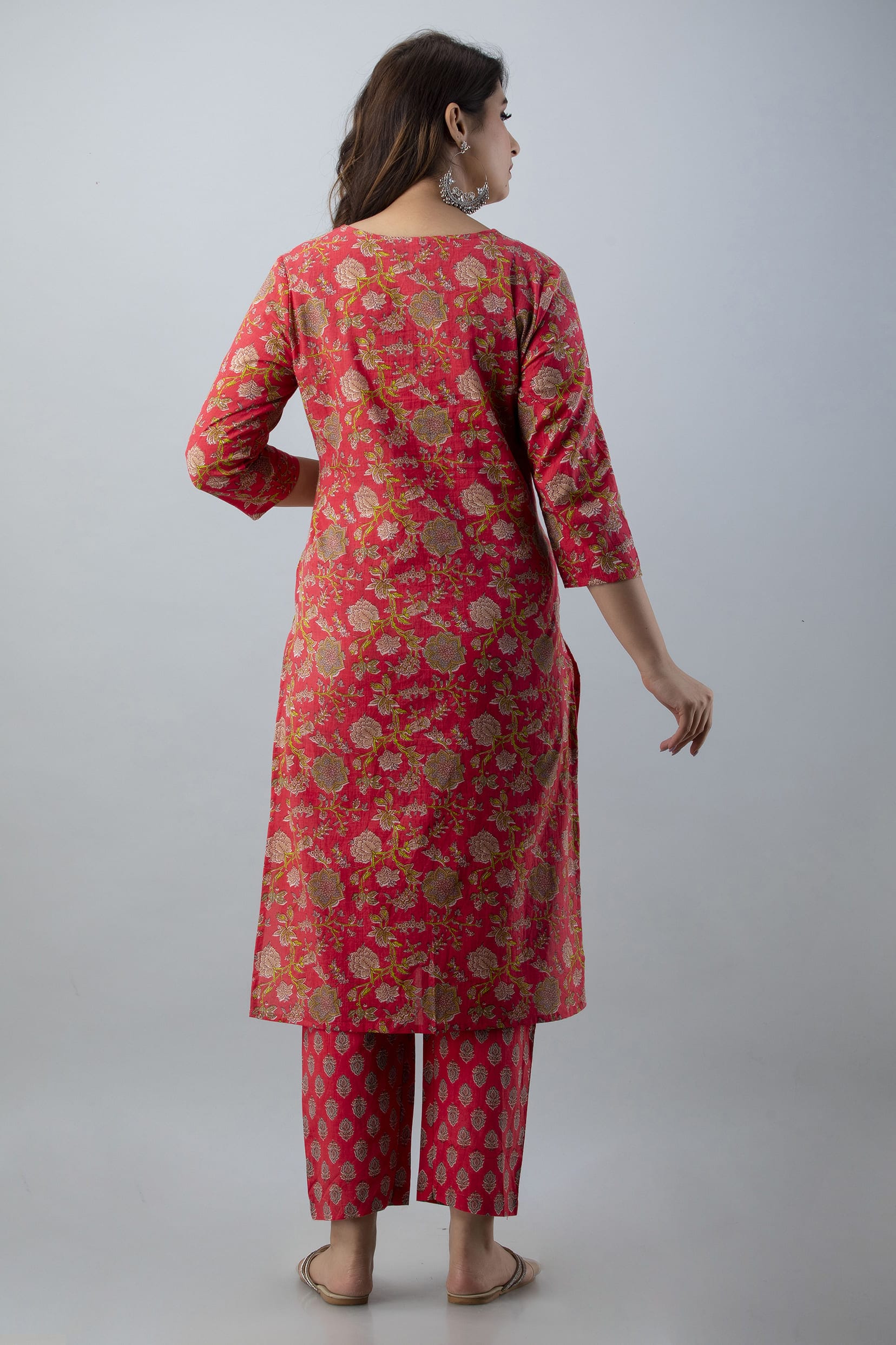 Nayra Red Straight Kurti Pant Set - View 2