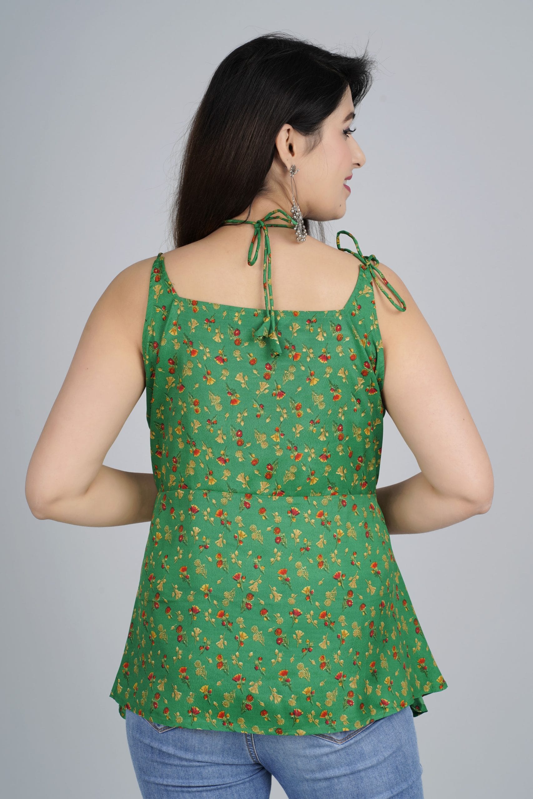 “Aranya” Green Floral Tank Top for Women | Vaaki - View 2