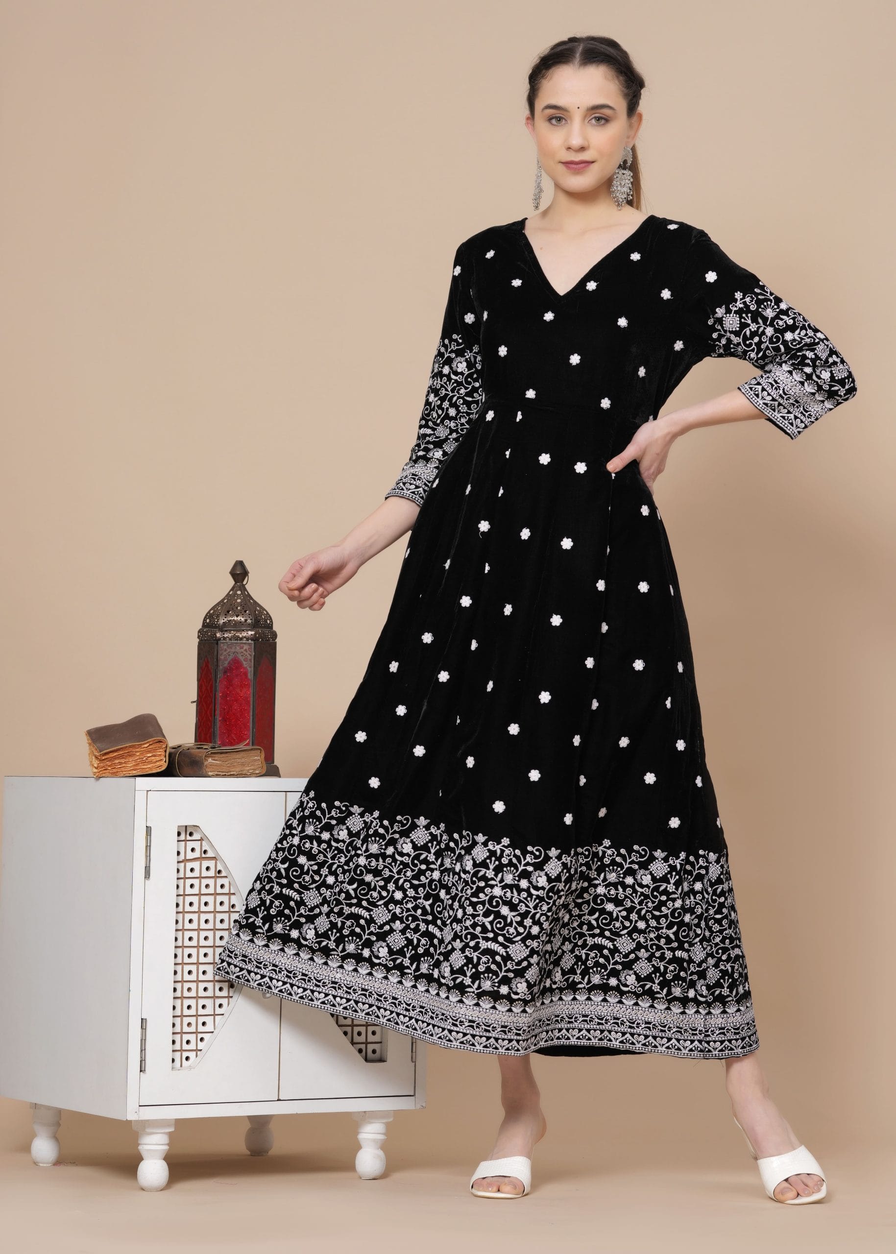 “Velora” Velvet Black Anarkali Kurta
