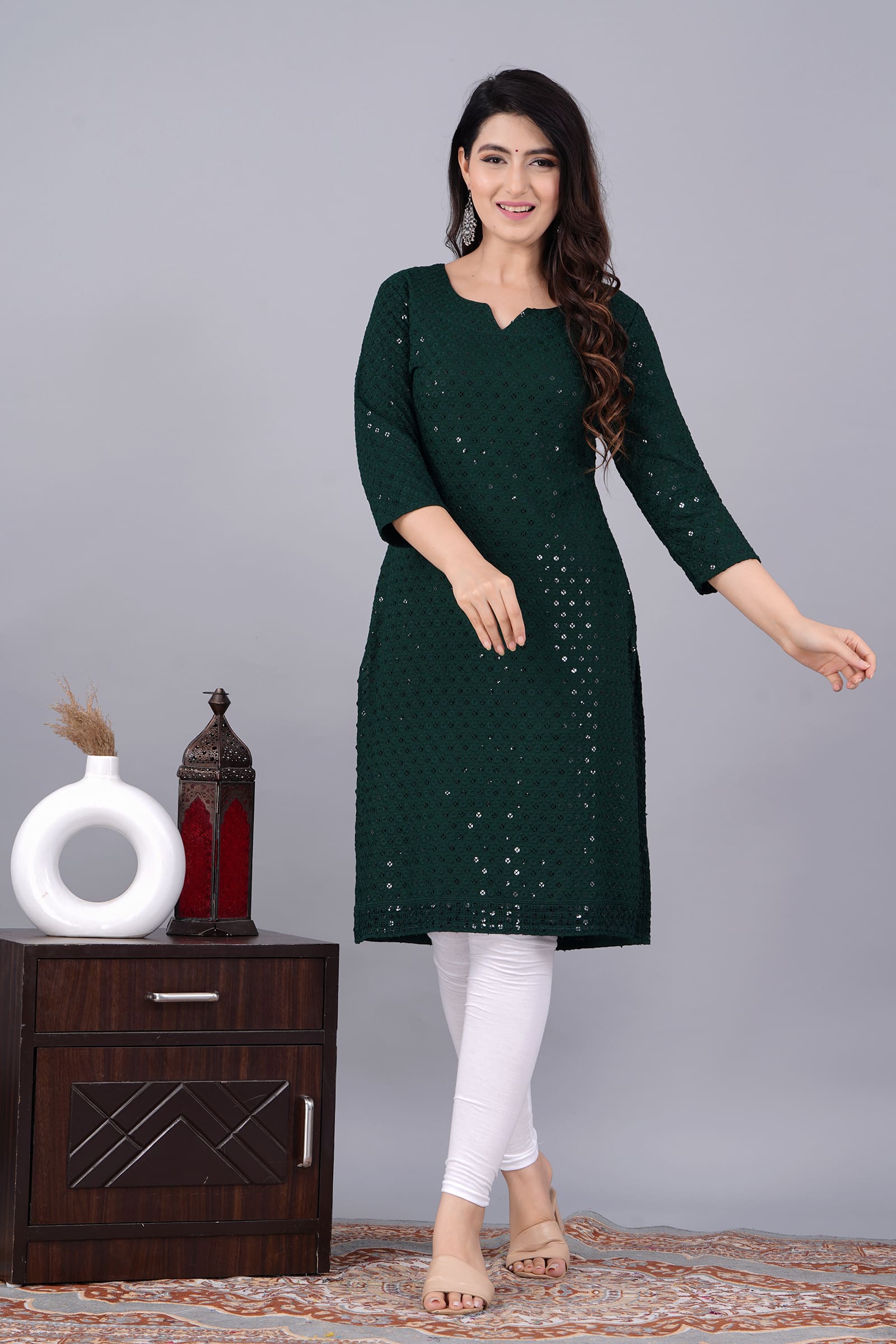 Noor Green Chikankari Kurti for Women by vaaki