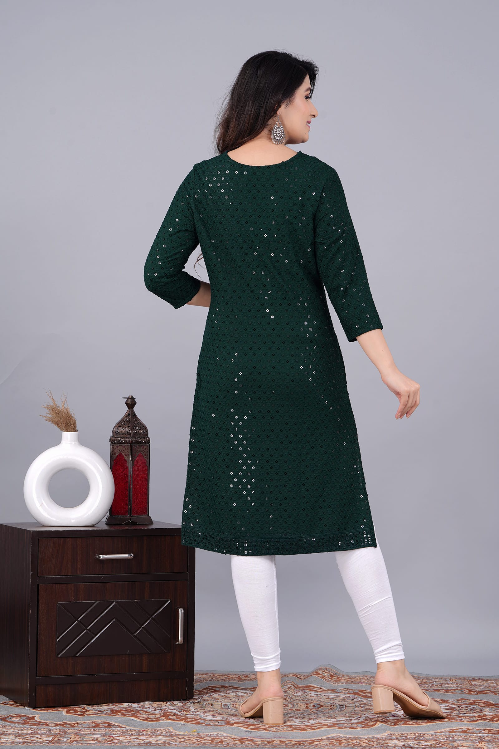 Noor Green Chikankari Kurti for Women - View 2