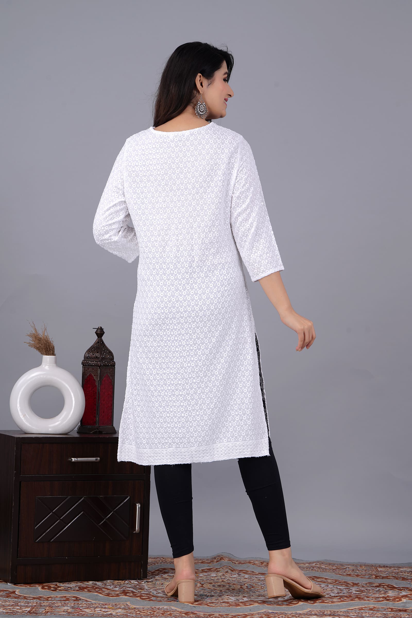 Noor White Chikankari Kurti for Women - View 2