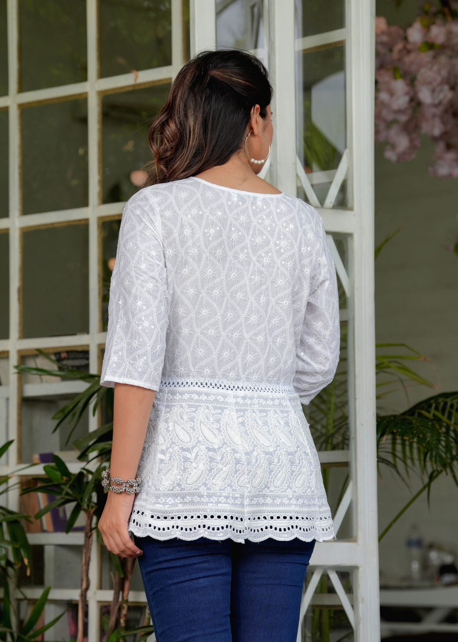 Cotton Chikankari Women's White Top - View 2