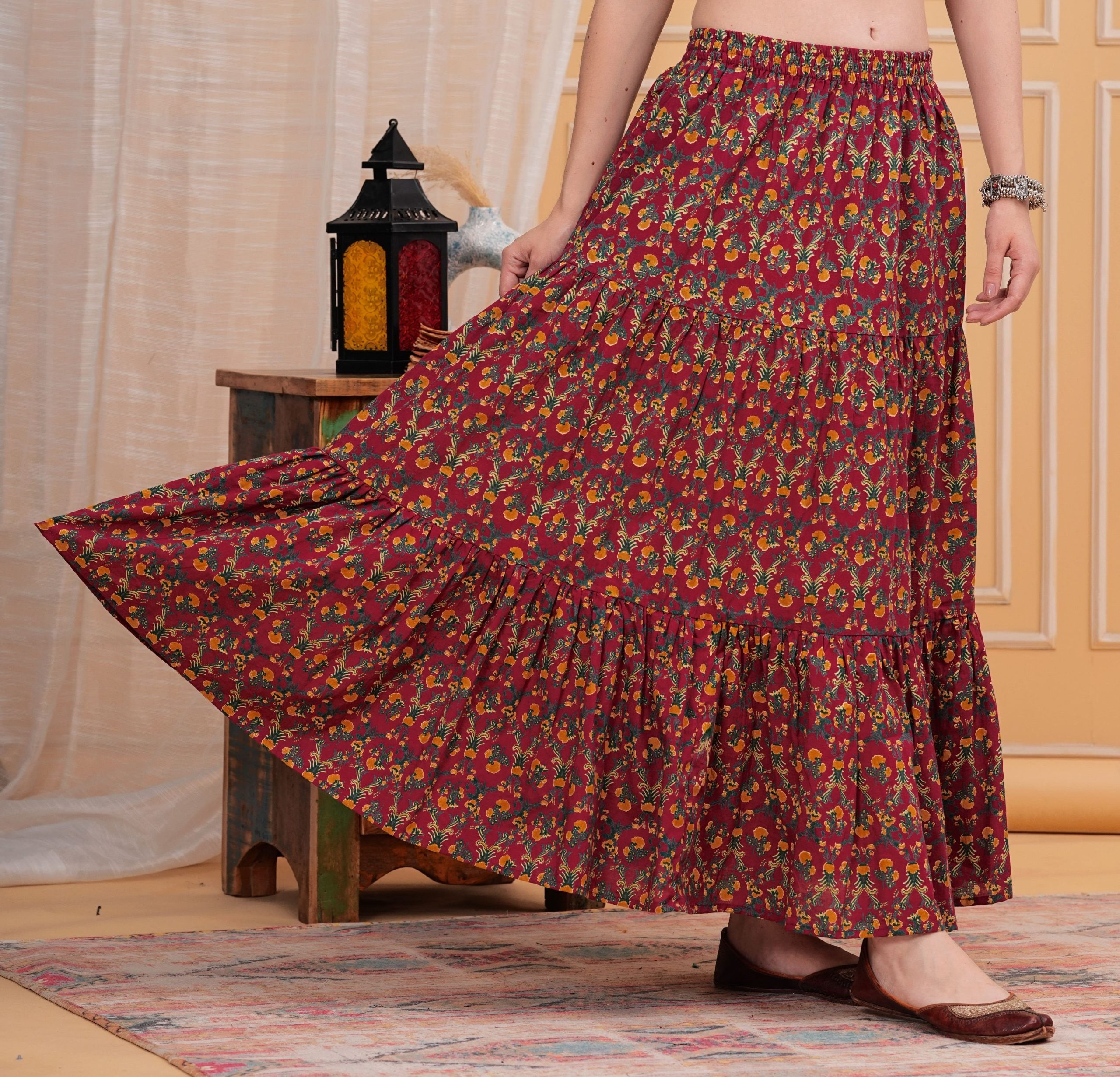 Zyra Crimson Red Long Maxi Skirt