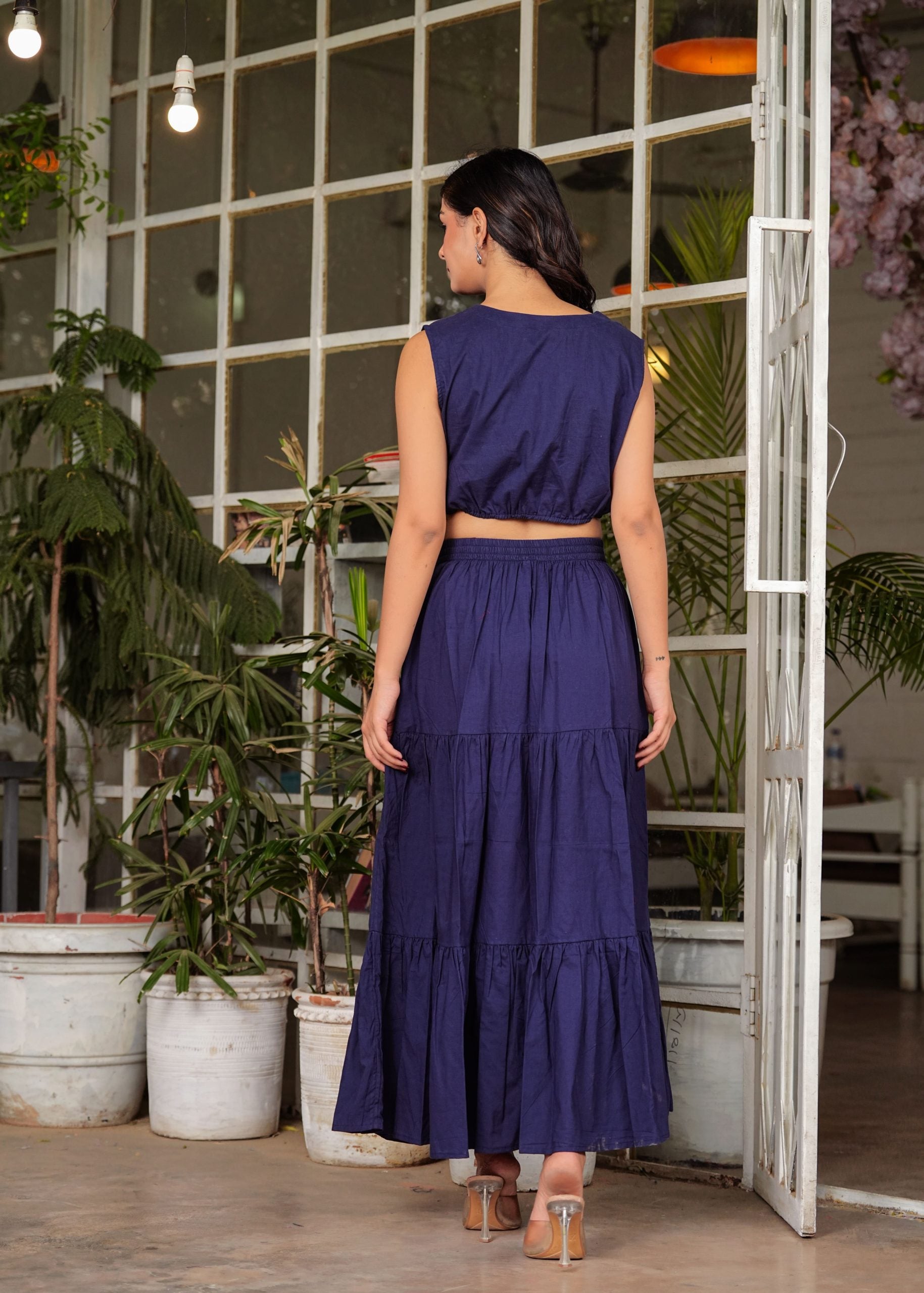 Meira Flared Blue Long Maxi Skirt - View 2