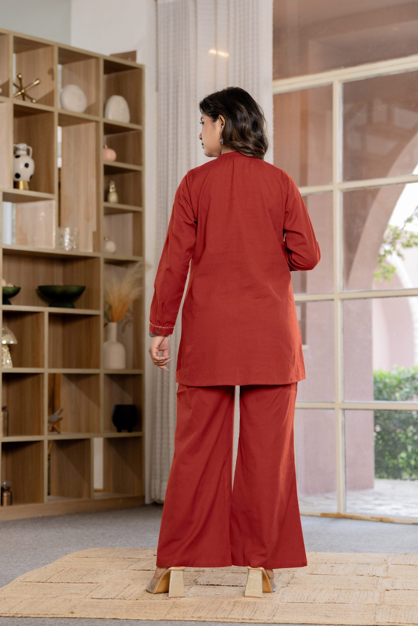 Vaaki’s Terracotta Red Floral Embroidery Co-ord Set 1