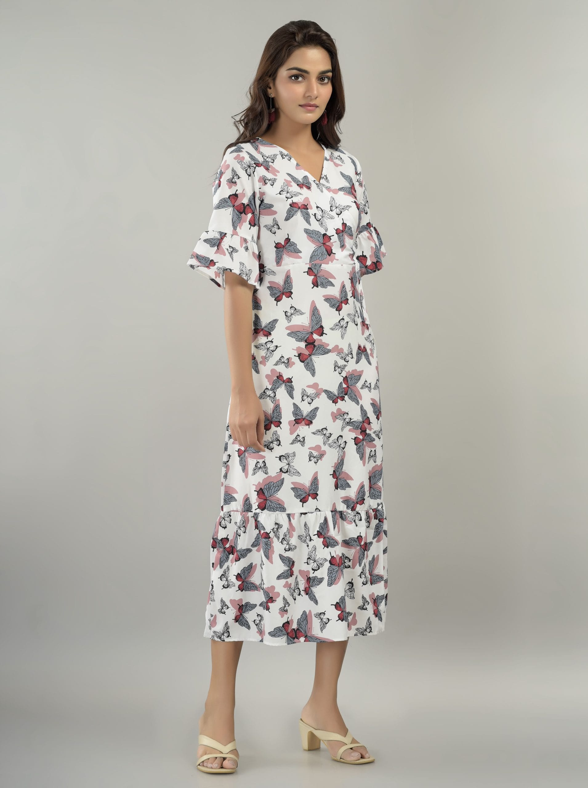 Marvella White Butterfly Print Maxi Dress - View 3
